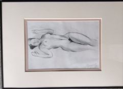Anatalij Martschuk (1956) 1990" liegender Akt" Kohle/Bleistift,  in PP, 71x51 cm