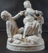 junges Paar mit Vogelkäfig "Dresden" Potschappel, weiss, H-15 cm, B-15 cm