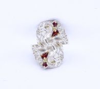 Ausgefallener Silber Ring mit Flamingo Darstellung, Granat und Opal besatz,Sterling Silber 0.925, 8