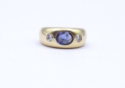 Bandring GG 0.750 mit Saphir und 2 Brillanten , Saphir 1,13ct. und Brillanten TW/SI zus. 0,30ct., 1
