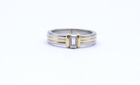 Platin +  Gold Ring 950 / 750 mittig Baguette Diamant 0,17ct. TW/vsi, 8,4g., RG 52/53, mit Zertifik