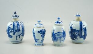 Vier Teedosen Unterglasurbau, 18./19. Jhd., China, Canton Ware