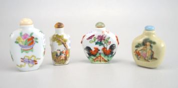 Drei Snuff Bottles, Porzellan mit Malerei