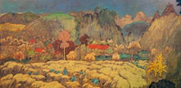 Nguyen Van Minh (1930-2014) 駿馬圖, Attr.: Vietnamesiche Lackarbeit mit Vergoldung sign, 