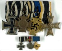 Ordensspange mit 4x Auszeichnungen, Eisernes Kreuz 1914 2. Klasse, Ehrenkreuz für Frontkämpfer mit S