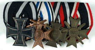 Ordensspange mit 4 Auszeichnungen, Eisernes Kreuz 1914 2. Klasse, Bayern Militärverdienstkreuz 3. Kl