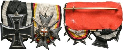 Ordensspange mit 2 Auszeichnungen, dabei Preußen Eisernes Kreuz 1914 2. Klasse und Waldeck und Pyrmo