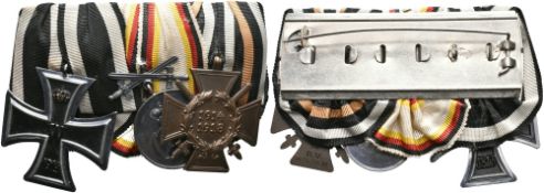 Ordensspange mit 3 Auszeichnungen, dabei Preußen Eisernes Kreuz 1914 2. Klasse, Waldeck und Pyrmont