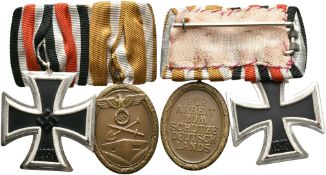 Ordensspange mit 2 Auszeichnungen, Eisernes Kreuz 1939 2. Klasse und Deutsches Schutzwall-Ehrenzeich