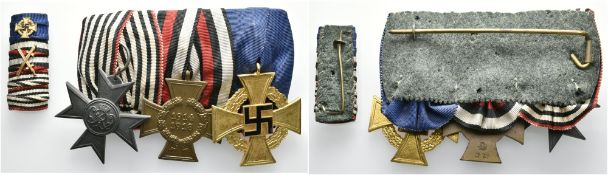 Ordensspange mit 3x Auszeichnungen, dabei Preußen Verdienstkreuz für Kriegshilfe, Ehrenkreuz für Fro