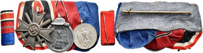 Ordensspange mit 3 Auszeichnungen, Kriegsverdienstkreuz mit Schwertern, Medaille Winterschlacht im O