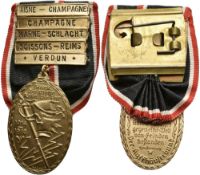 Kyffhäuser-Denkmünze für 1914/1918 an Bandspange mit 5 Gefechtsspangen, dabei \AISNE-CHAMPAGNE\, \CH