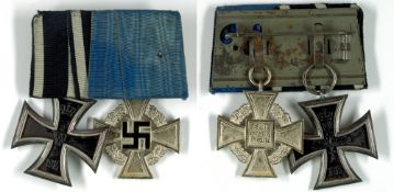 Ordensspange mit Eisernes Kreuz 1914 2. Klasse und Treudienst Ehrenzeichen 2. Stufe für 25 Jahre, Zu