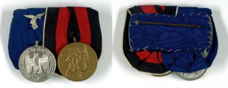 Ordensspange mit Dienstauszeichnung Medaille für 4 Jahre mit aufgelegtem Bandadler und Erinnerungsme