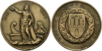 Hamburg, Medaille für Hilfeleistung beim Stadtbrand 1842, nur für auswärtige Feuerwehren, Ku/Bro, OE