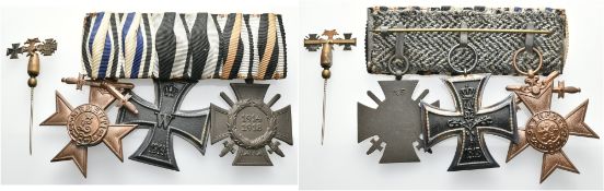 Ordensspange mit 3x Auszeichnungen, dabei Bayern Militär-Verdienstkreuz 3. Klasse mit Schwertern, Ei