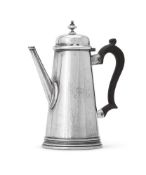 A VICTORIAN SILVER STRAIGHT TAPERED BACHELOR'S COFFEE POT IN GEORGE I STYLE