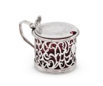 A VICTORIAN SILVER PIERCED DRUM MUSTARD POT, JOHN & HENRY LIAS