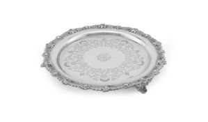 A CASED LATE VICTORIAN SILVER SHAPED CIRCULAR SALVER, JOSEPH RODGERS & SONS