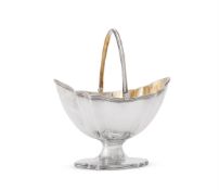 A GEORGE III SILVER SHAPED NAVETTE SUGAR BASKET, GEORGE SMITH II