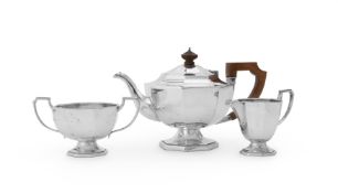 A MATCHED SILVER OCTAGONAL THREE PIECE TEA SERVICE, R.F. MOSLEY & CO.