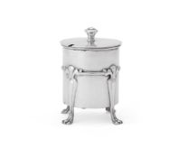 AN EDWARDIAN SILVER CYLINDRICAL PRESERVE POT, WILLIAM HUTTON & SONS LTD