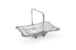 A SILVER SHAPED RECTANGULAR SWING HANDLE BASKET, CHARLES S. GREEN CO. LTD.