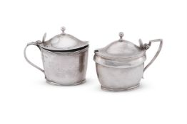 TWO GEORGE III SILVER OVAL MUSTARD POTS, JOHN EMES