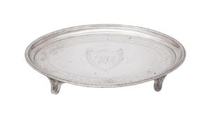 A GEORGE III SILVER SHAPED OVAL TEA POT STAND, CHARLES ALDRIDGE