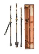 THREE BLACK JAPANNED AND LACQUERED BRASS KEW-PATTERN MERCURY MARINE STICK BAROMETERS
