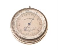 A SMALL SILVER CASED ANEROID POCKET BAROMETER WITH ALTIMETER