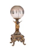 A SCARCE FRENCH PATINATED AND GILT METAL ROTATING GLASS GLOBE DAY-AND-NIGHT TIMEPIECE