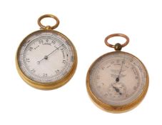 TWO GILT BRASS ANEROID POCKET BAROMETERS WITH ALTIMETERS