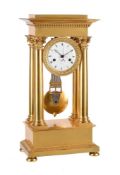 A FINE FRENCH EMPIRE ORMOLU HOUR STRIKING PORTICO MANTEL REGULATOR WITH CENTRE SECONDS