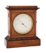 A VICTORIAN BRASS VIDIE-PATTERN ANEROID OAK-CASED MANTEL BAROMETER