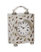 Y A RARE GEORGE V SHIBIYAMA INSECT DECORATED SILVER MINIATURE CARRIAGE TIMEPIECE