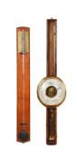 A SNAKEWOOD MERCURY STICK BAROMETER AND OAK DEMONTRATION WHEEL BAROMETER