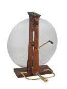 A LARGE ENGLISH RAMSDEN-TYPE GLASS FRICTION PLATE ELECTROSTATIC GENERATOR