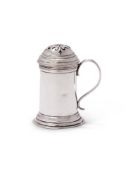 A GEORGE I SILVER TAPERED CYLINDRICAL KITCHEN CASTER OR DREDGER, MESHACH GODWIN