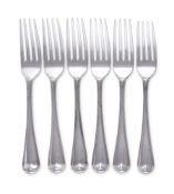 A SET OF SIX GEORGE III SILVER OLD ENGLISH THREAD TABLE FORKS, RICHARD CROSSLEY