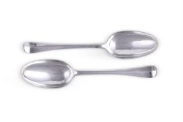 A PAIR OF GEORGE I SILVER HANOVERIAN TABLE SPOONS, JAMES WILKS