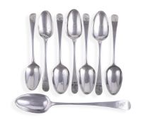 SIX GEORGE III SILVER OLD ENGLISH PATTERN TABLE SPOONS, WILLIAM COLLINGS