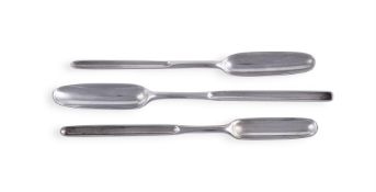 THREE GEORGE II SILVER MARROW SCOOPS