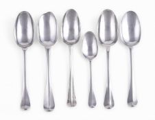FOUR VARIOUS HANOVERIAN SILVER TABLE SPOONS, COMPRESSED OR WORN MARKS