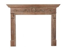 A GEORGE III STYLE STRIPPED AND CARVED PINE CHIMNEY PIECE IN NEO-CLASSICAL STYLE, LATE 19TH CENTURY