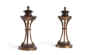 A PAIR OF DIRECTOIRE BRONZE AND ORMOLU CASSOLETTES, CIRCA 1800