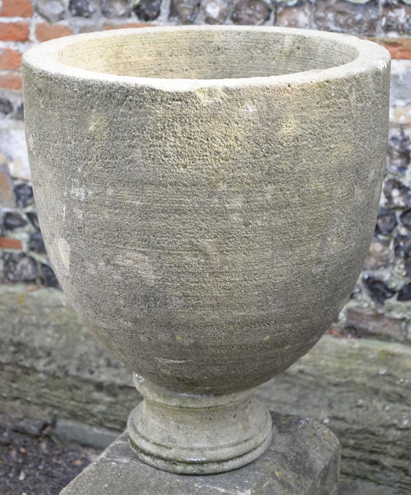 A VICTORIAN CARVED GRITSTONE GARDEN URN OF GOBLET FORM, LATE 19TH CENTURY - Image 3 of 3
