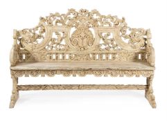 A CONTINENTAL WHITE PAINTED CARVED SOFTWOOD HALL BENCH, 18TH CENTURY