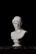AN ITALIAN CARRARA MARBLE LIFE SIZE BUST OF AN AMAZON, LATE 18TH CENTURY