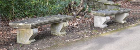TWO STONE GARDEN BENCHES, 20TH CENTURY